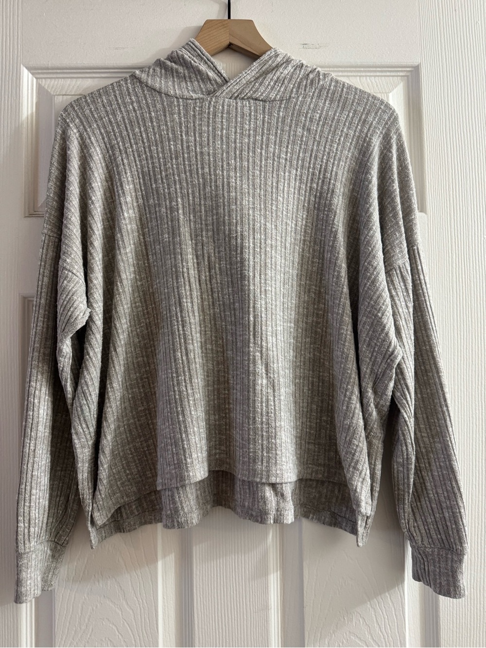 American Eagle Outfitters Ribbed Hooded Pullover - Light Gray